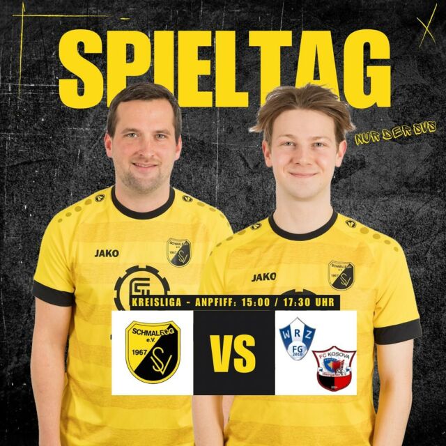 🔥SPIELTAG🔥

2. Mannschaft
🆚 SGM WZR IIII
⏰ 17:30
📍 Sportplatz Schmalegg

1. Mannschaft
🆚  Kosova Weingarten 
⏰ 15:00 Uhr
📍 Sportplatz Schmalegg

Wir freuen uns auf euer kommen🙌🏻

#nurdersvs⚫️🟡