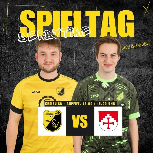 🔥DERBYTIME IN SCHMALEGG🔥

2. Mannschaft
🆚 SV Horgenzell
⏰ Sonntag - 13:00 Uhr 
📍 Sportplatz Schmalegg

1. Mannschaft
🆚 SV Horgenzell 
⏰ Sonntag - 15:00 Uhr
📍 Sportplatz Schmalegg

Wir freuen uns auf euer Kommen🙌🏻

#nurdersvs⚫️🟡